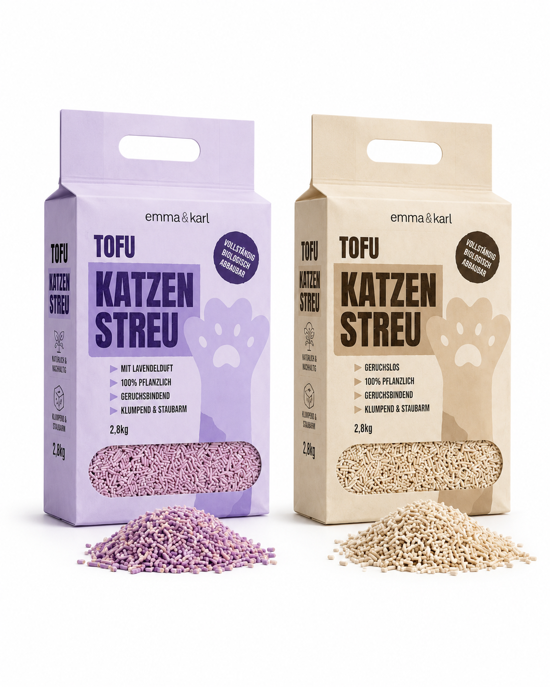 emma & karl Tofu-Katzenstreu in zwei Designvarianten